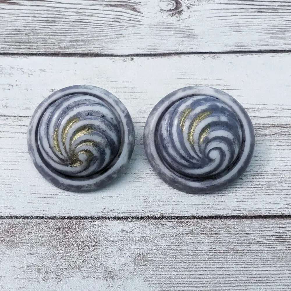 Vintage Clip On Earrings Unusual Domed Swirl Design 1.25